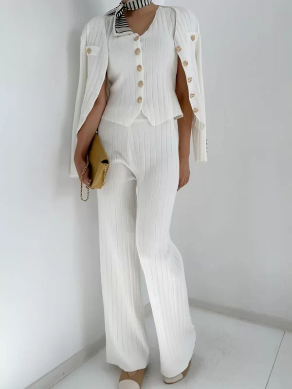 V-Neck Tank, Cardigan and Pants Three-Piece Sweater Set - Image 17