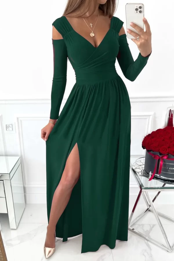 Slit Surplice Long Sleeve Maxi Dress - Image 9