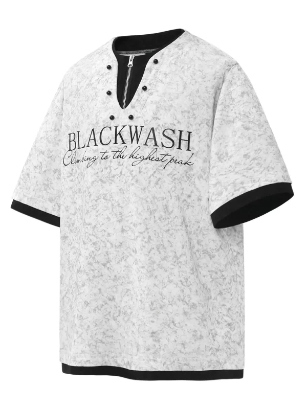 Men's Letter Graphic Round Neck Short Sleeve Contrast Trim T-Shirt - Image 11