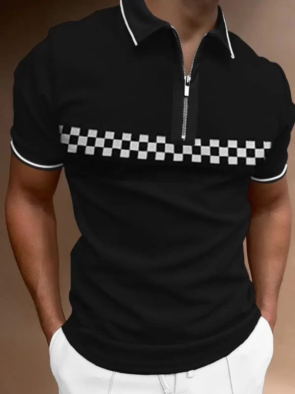 Men's Full Size Checkered Collared Neck Short Sleeve Polo Plus Size - Image 3