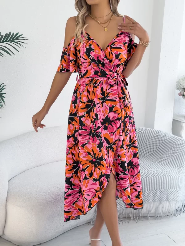 Printed Cold Shoulder Midi Cami Dress - Image 14