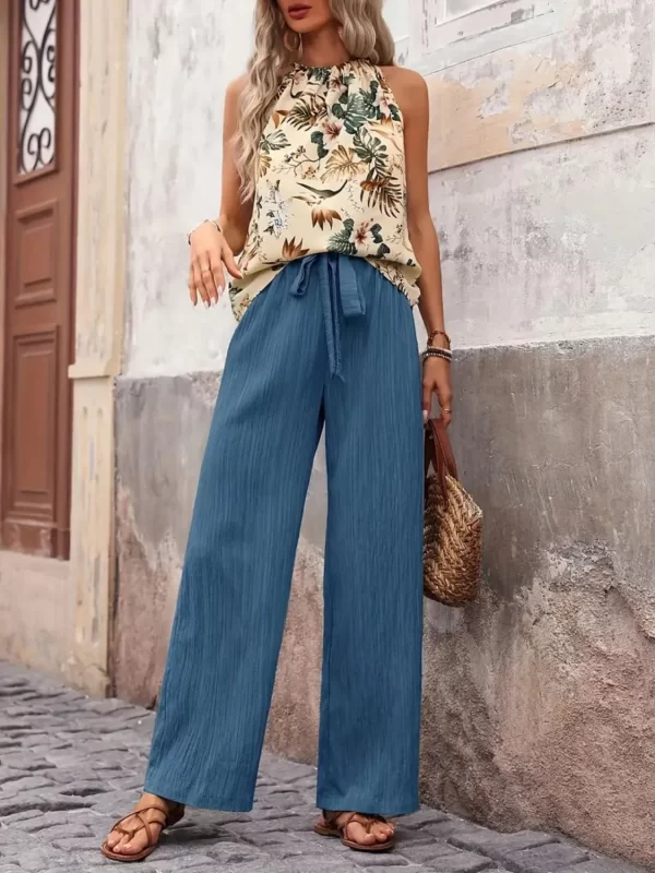 Printed Tank Top and Wide Leg Pants Set - Image 31
