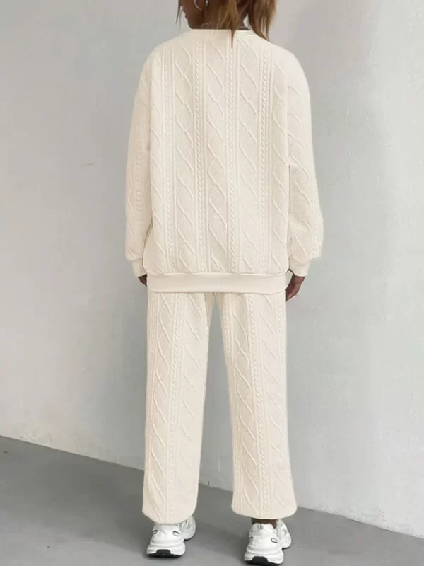 Texture Round Neck Top and Pants Set - Image 6