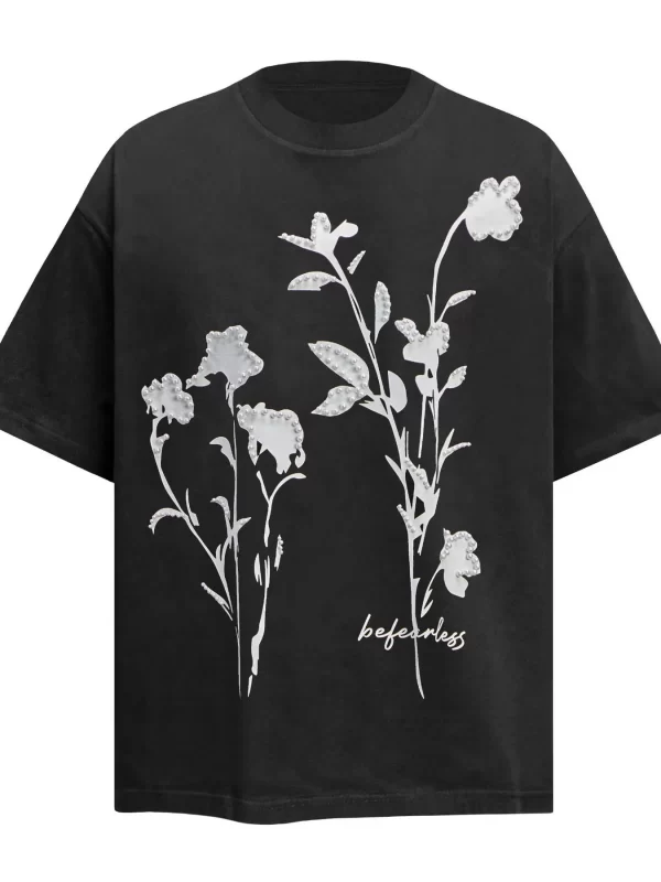 Men's Flower Pearl Detail Oversized Short Sleeve T-Shirt - Image 7