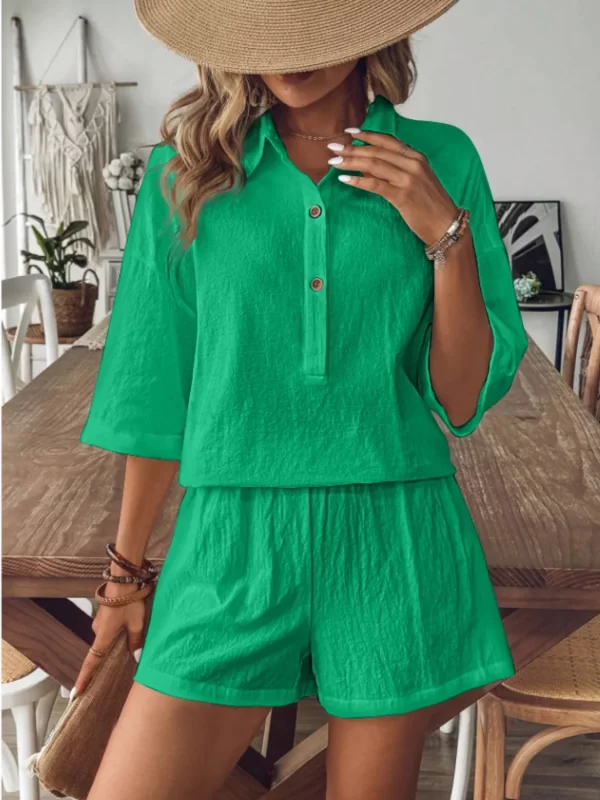 Collared Neck Half Sleeve Top and Shorts Set - Image 6