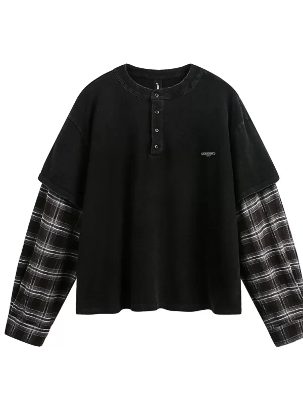 Men's Plaid Long Sleeve Henley Sweatshirt - Image 6