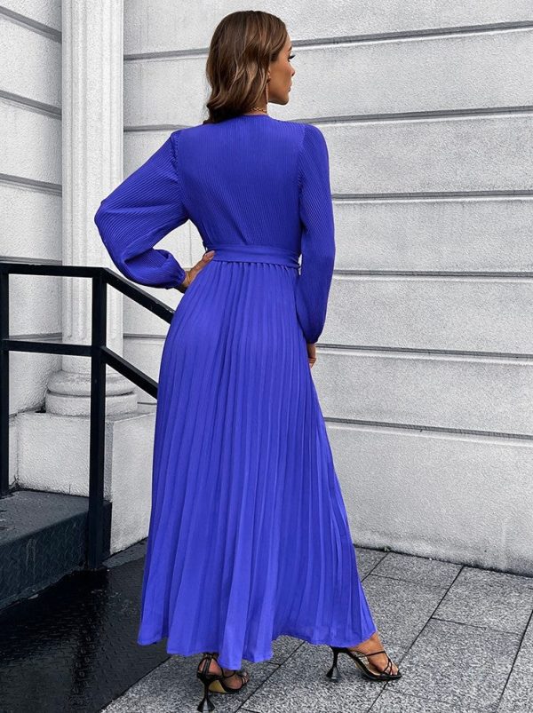 V-Neck Tie Waist Pleated Maxi Dress - Image 13