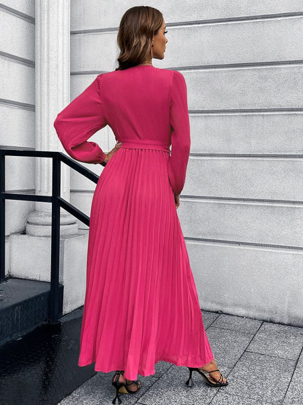 V-Neck Tie Waist Pleated Maxi Dress - Image 16