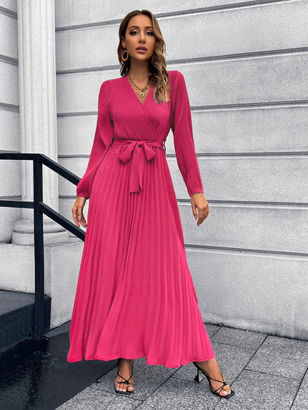 V-Neck Tie Waist Pleated Maxi Dress - Image 14