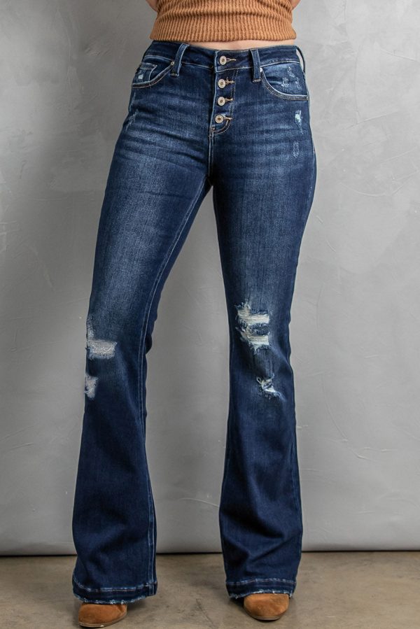 Button Fly Distressed Bootcut Jeans - Image 2