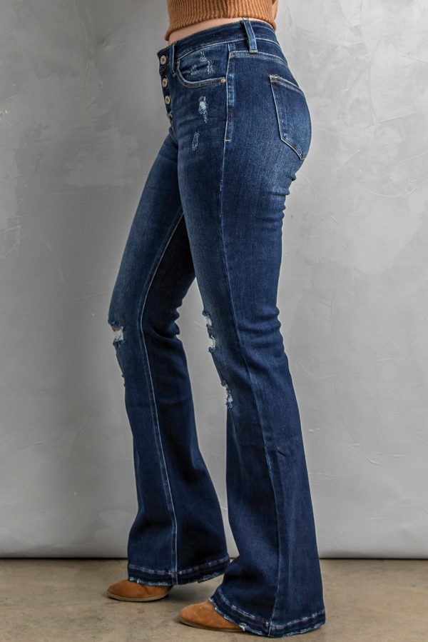 Button Fly Distressed Bootcut Jeans - Image 5