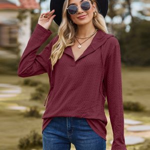 Cable-Knit Hooded Blouse