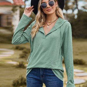 Cable-Knit Hooded Blouse