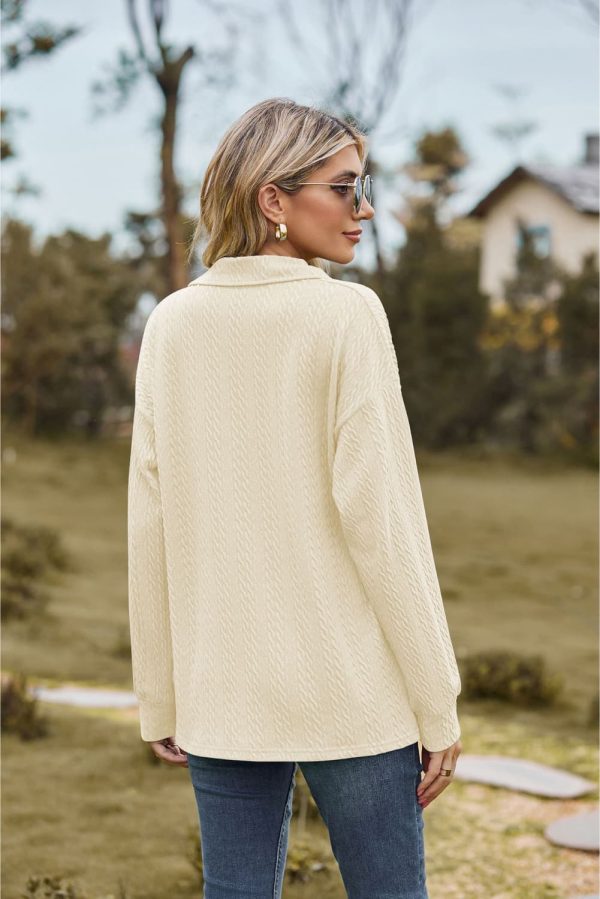 Collared Neck Cable-Knit Long Sleeve Blouse - Image 7