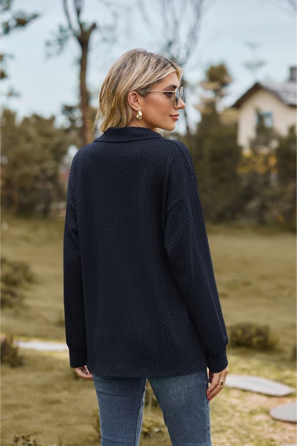 Collared Neck Cable-Knit Long Sleeve Blouse - Image 25