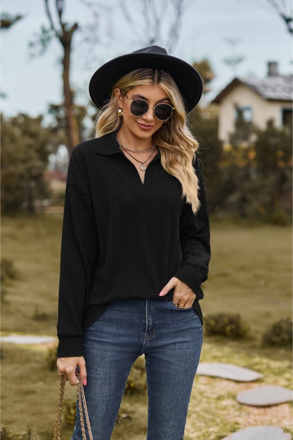 Collared Neck Cable-Knit Long Sleeve Blouse - Image 21