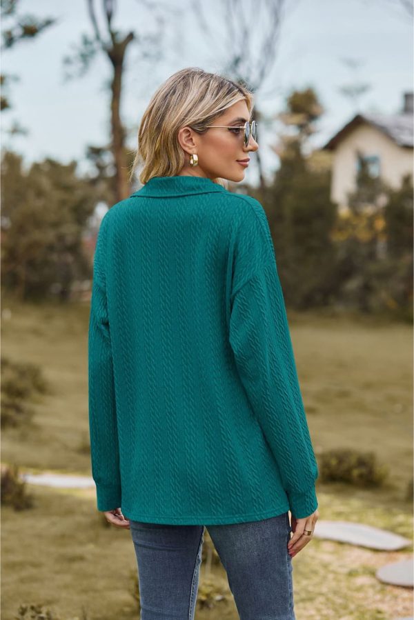 Collared Neck Cable-Knit Long Sleeve Blouse - Image 13