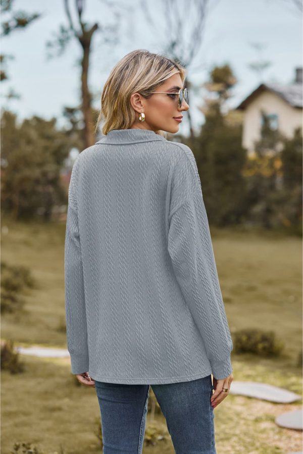 Collared Neck Cable-Knit Long Sleeve Blouse - Image 19