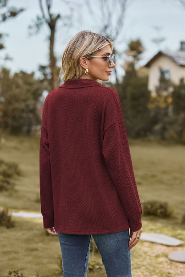 Collared Neck Cable-Knit Long Sleeve Blouse - Image 16