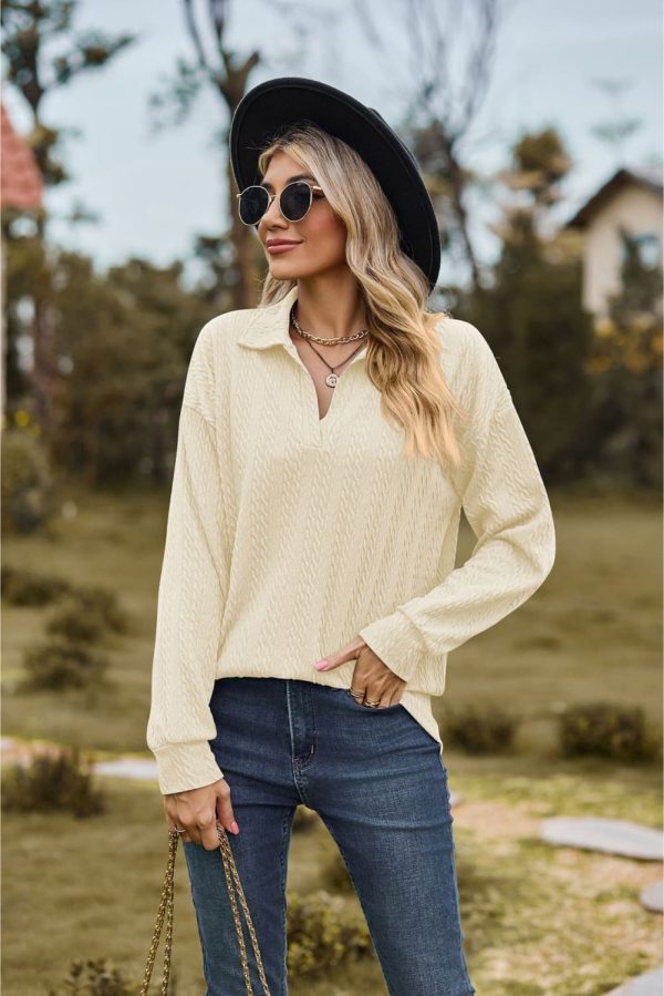 Collared Neck Cable-Knit Long Sleeve Blouse - Image 6