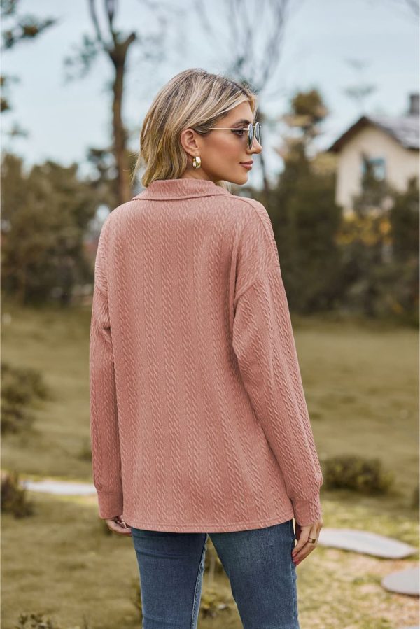 Collared Neck Cable-Knit Long Sleeve Blouse - Image 10