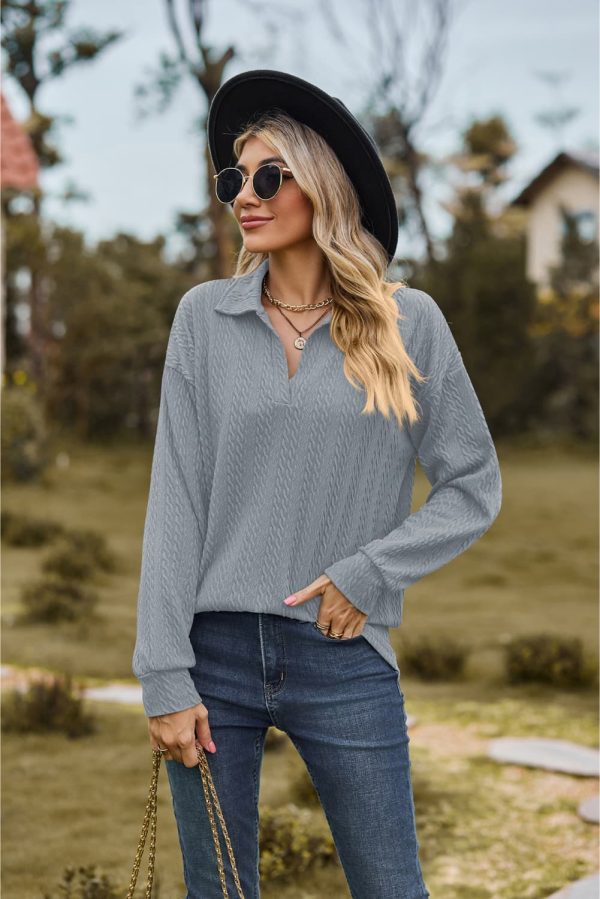 Collared Neck Cable-Knit Long Sleeve Blouse - Image 18