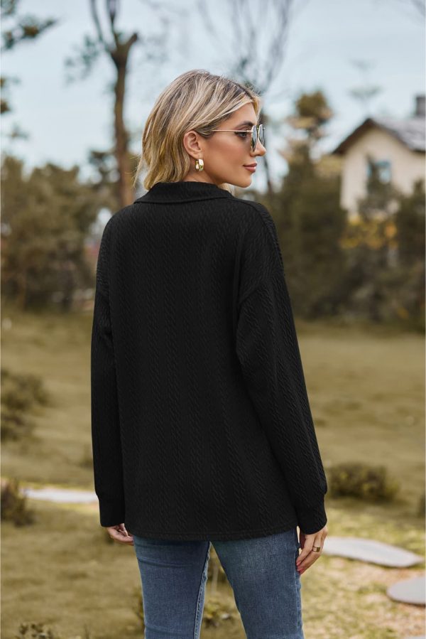 Collared Neck Cable-Knit Long Sleeve Blouse - Image 22