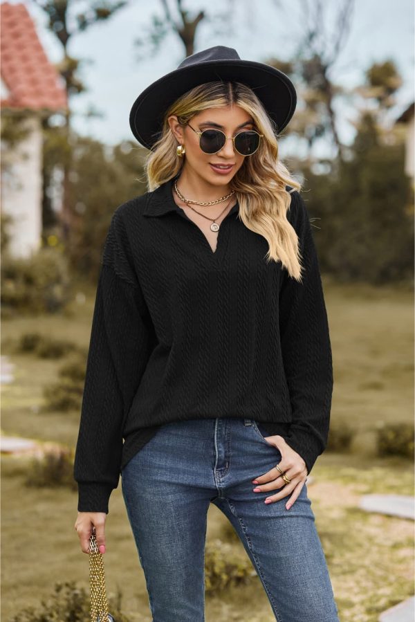 Collared Neck Cable-Knit Long Sleeve Blouse - Image 20