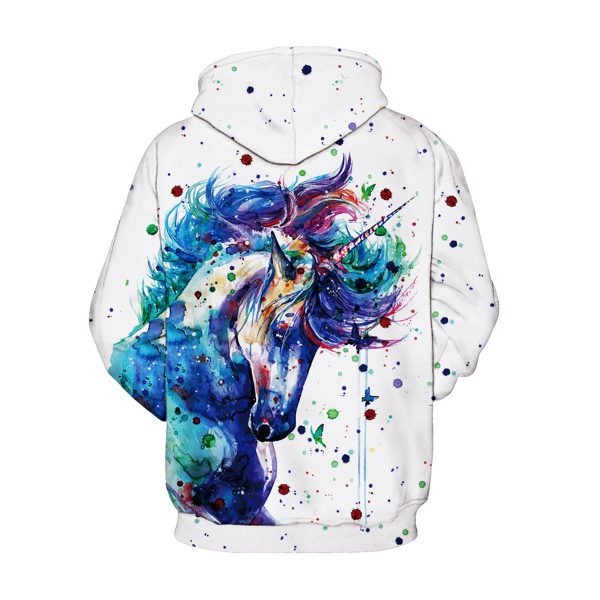 Full Size Unicorn Print Drawstring Hoodie with Pockets - Image 4