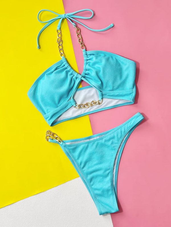 Halter Neck Chain Detail Two-Piece Bikini Set - Image 4