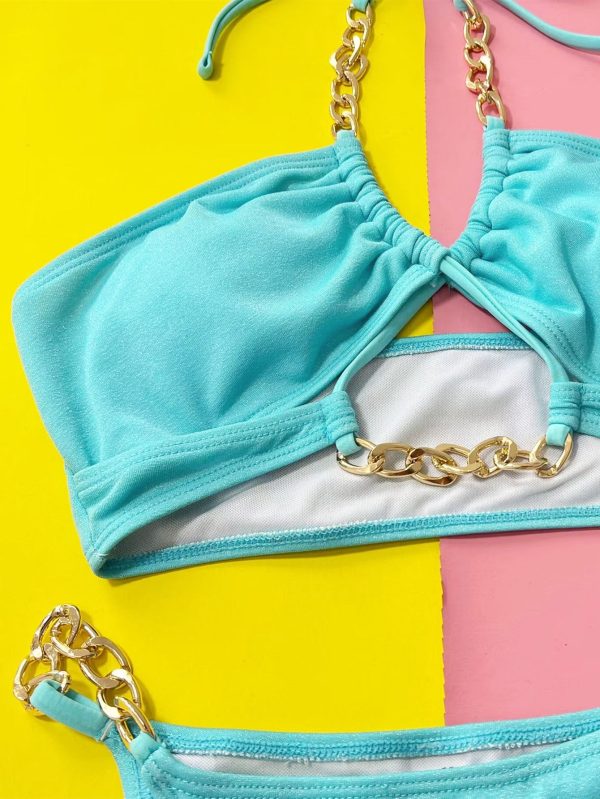 Halter Neck Chain Detail Two-Piece Bikini Set - Image 6