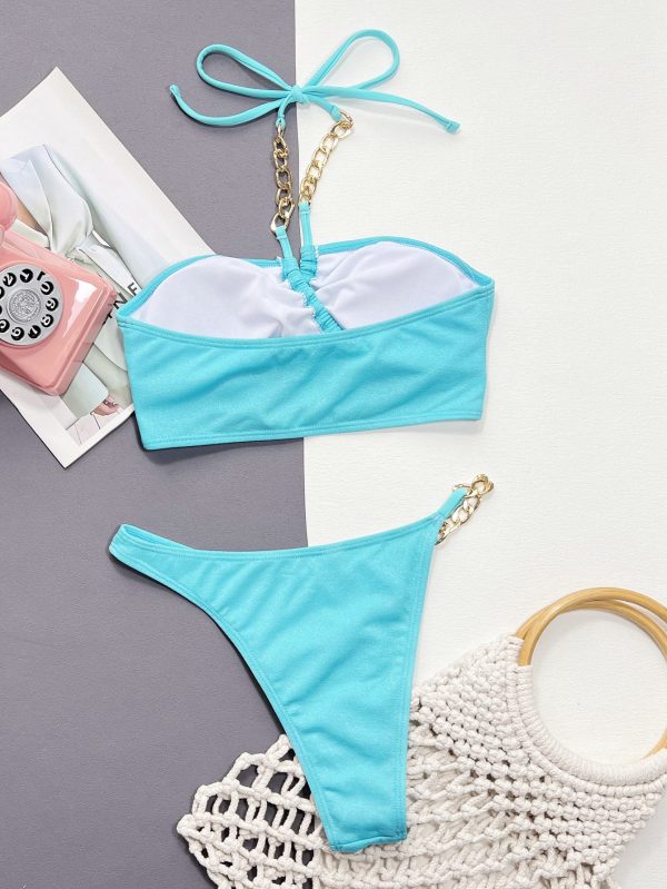 Halter Neck Chain Detail Two-Piece Bikini Set - Image 5