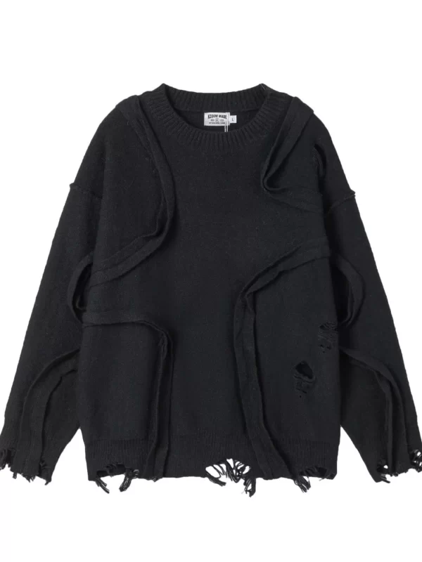 Men's Distressed Curved Panel Oversized Sweater - Image 11