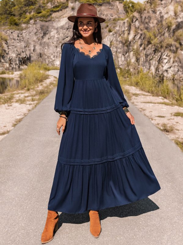 Long Sleeve Lace Trim Maxi Dress - Image 4