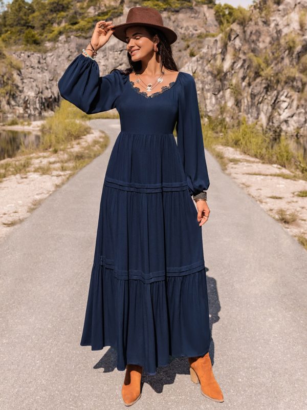Long Sleeve Lace Trim Maxi Dress - Image 2