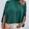 Perfee Tie Back Mock Neck Blouse