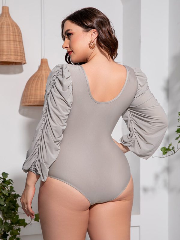 Plus Size Tied Deep V Balloon Sleeve One-Piece Swimsuit - Image 10