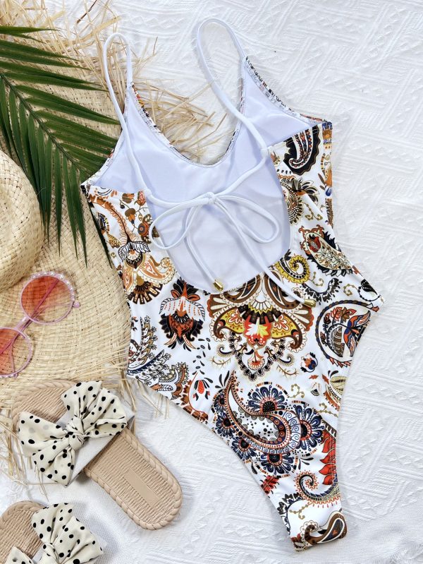 Printed Tie Back Scoop Neck One-Piece Swimsuit - Image 5