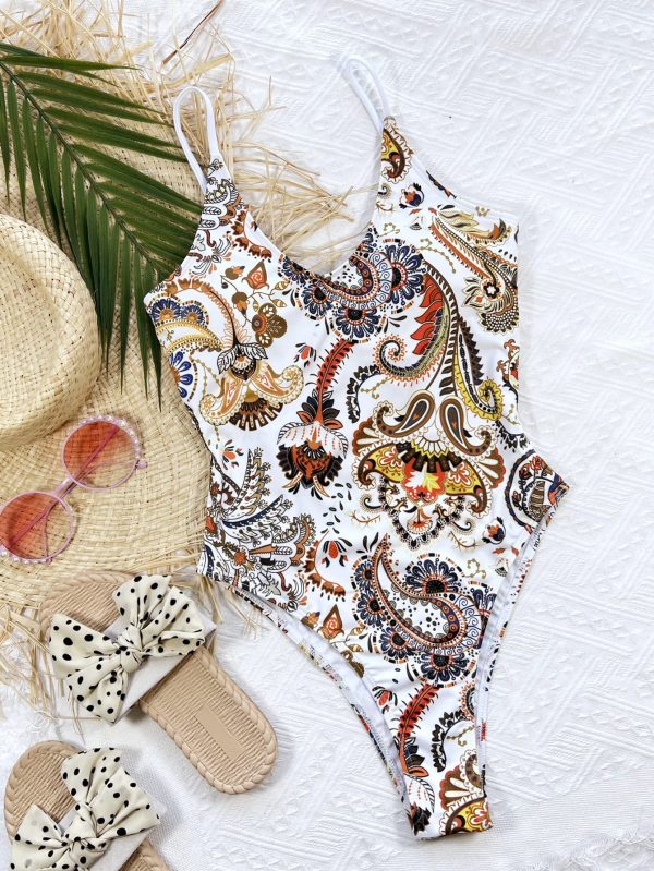 Printed Tie Back Scoop Neck One-Piece Swimsuit - Image 4