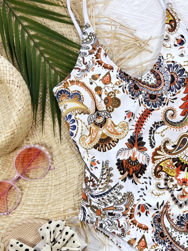 Printed Tie Back Scoop Neck One-Piece Swimsuit - Image 6