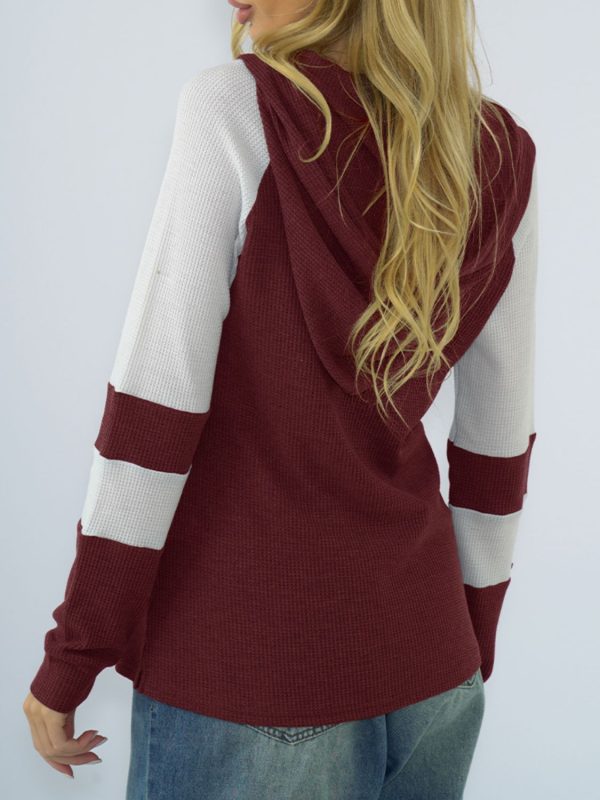 Shiny Waffle-Knit Raglan Sleeve Zipper Front Hoody - Image 17