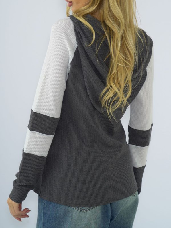 Shiny Waffle-Knit Raglan Sleeve Zipper Front Hoody - Image 13