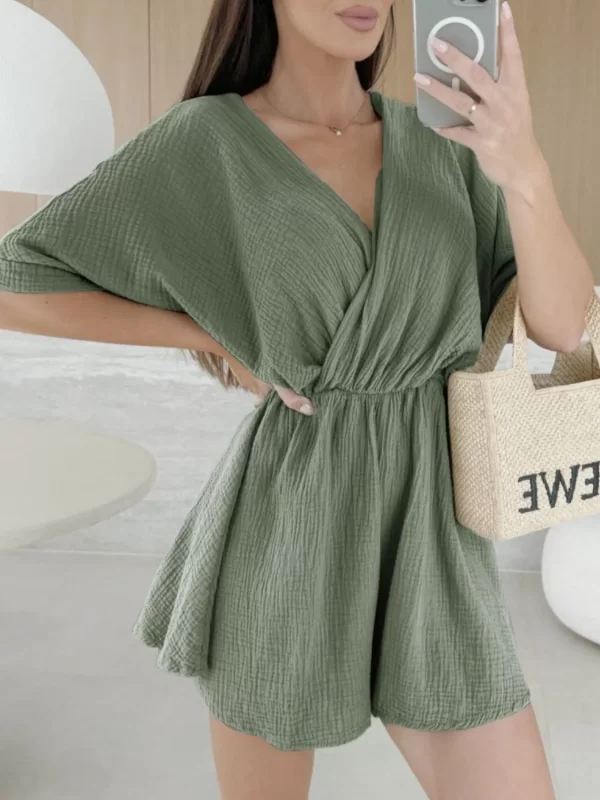 Surplice Half Sleeve Wrap Romper - Image 14