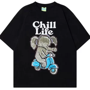 Men's Casual Elephant Graphic Short Sleeve Oversized T-Shirt