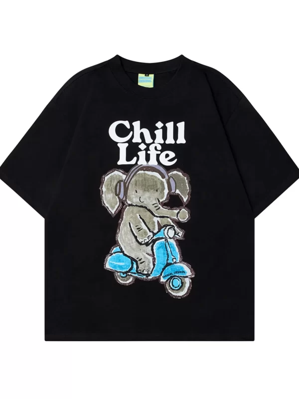 Men's Casual Elephant Graphic Short Sleeve Oversized T-Shirt