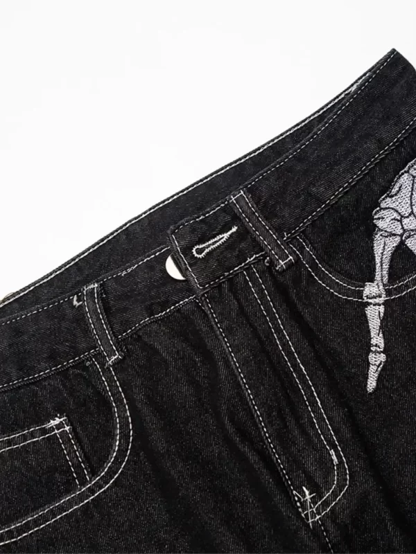 Men's Skeleton Embroidered Straight Leg Jeans - Image 6