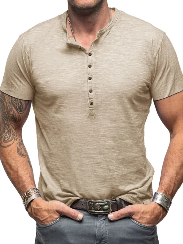 Men's Casual Henley Short Sleeve Button Top - Image 5