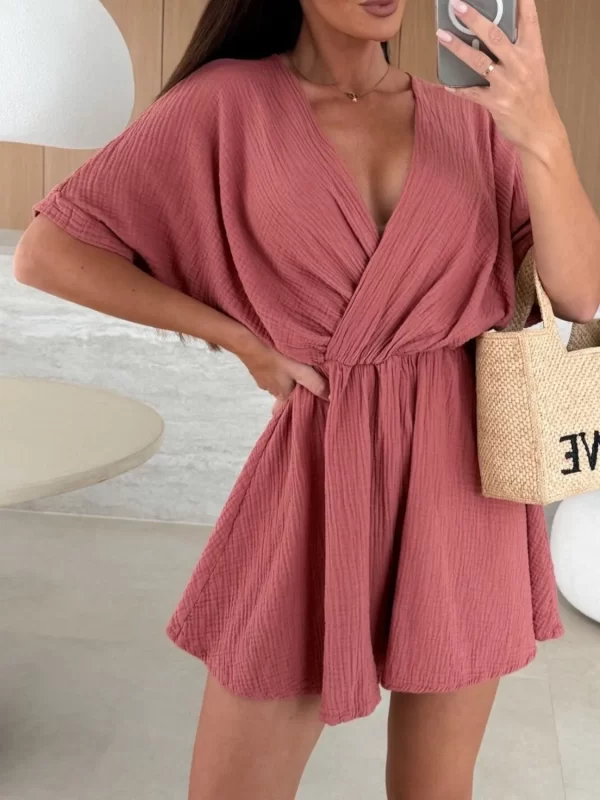 Surplice Half Sleeve Wrap Romper - Image 9