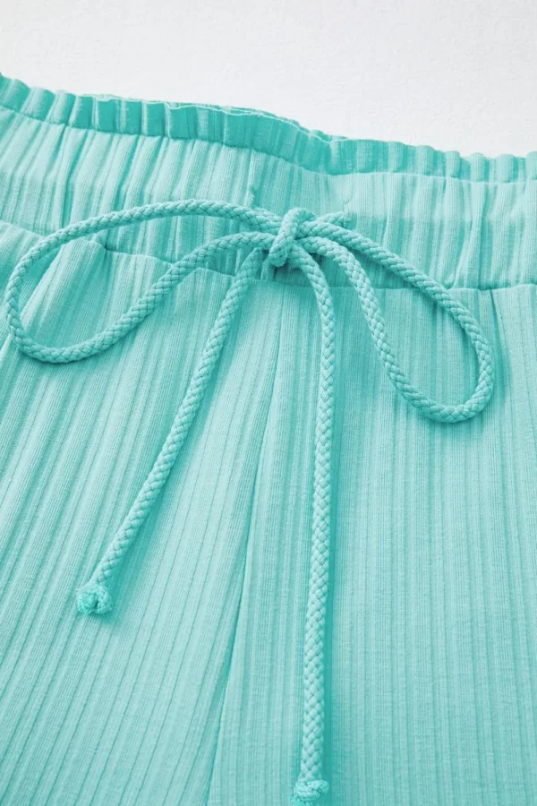 Ribbed Button V Neck Tank Top and Shorts Set - Image 3