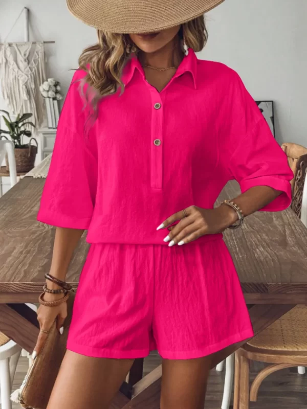 Collared Neck Half Sleeve Top and Shorts Set - Image 11